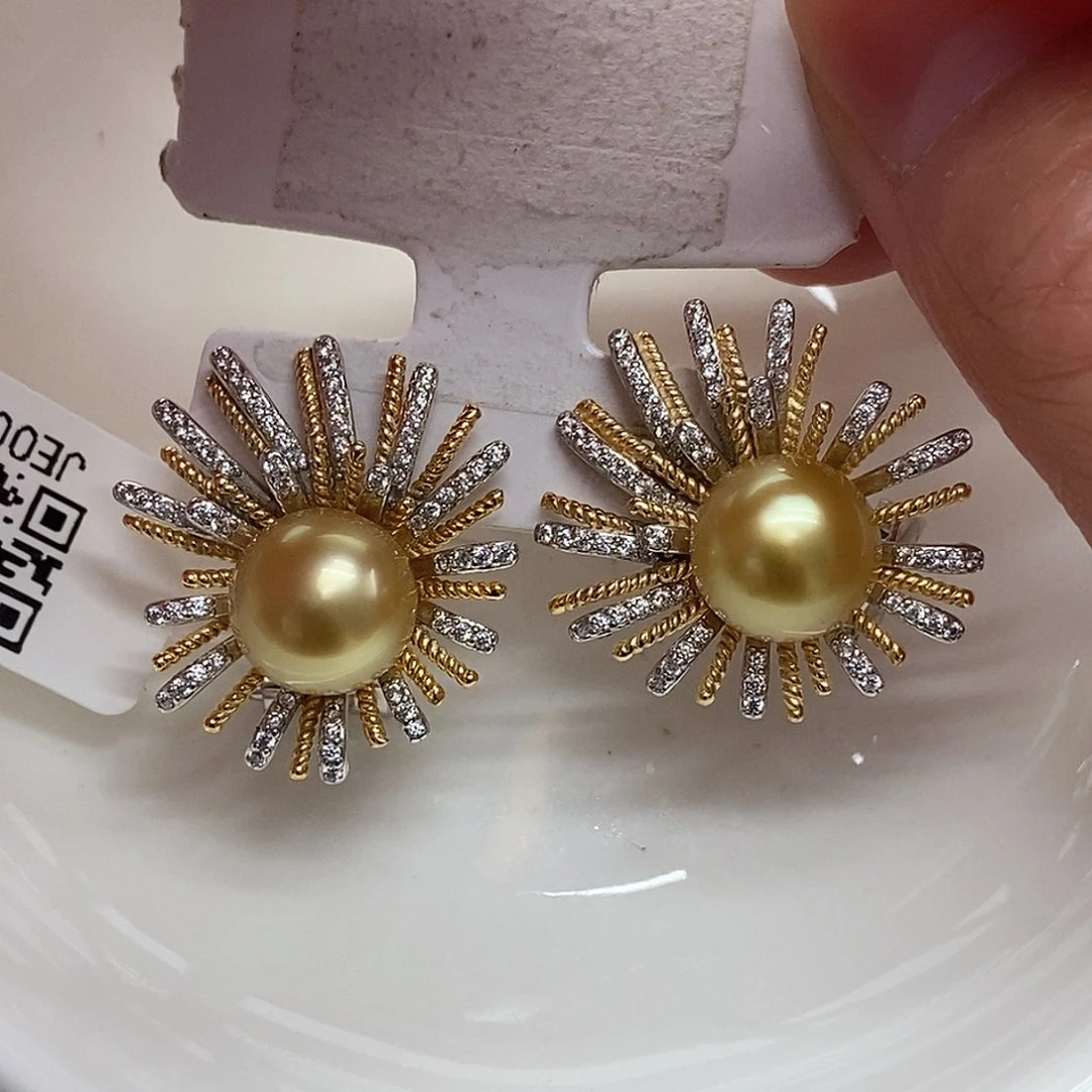 海水珍珠银S925镶嵌耳饰@@JE0020