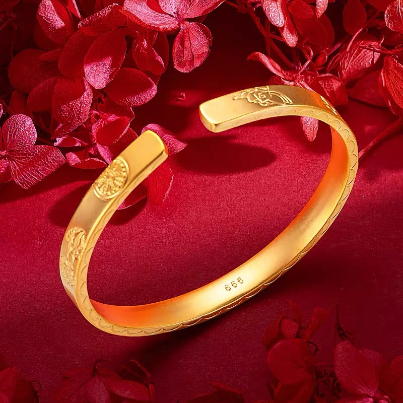 钛钢手镯 国潮精品大吉开口精工莲花吉祥图腾开运大吉妈妈手镯