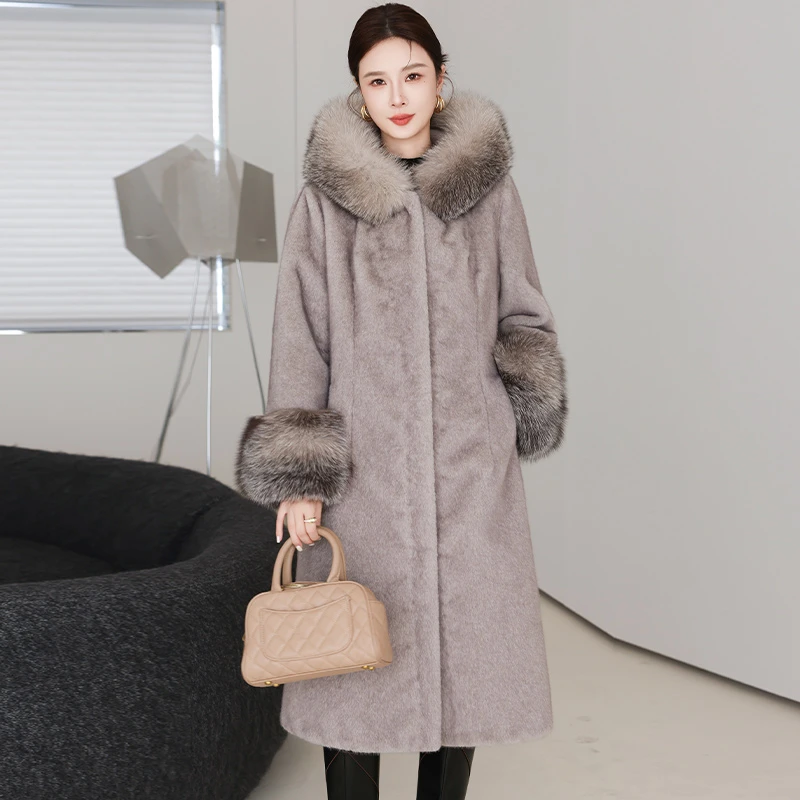 米赛娅2025新款气质长款皮草貂绒大衣 芬兰进口狐狸毛领超大毛领