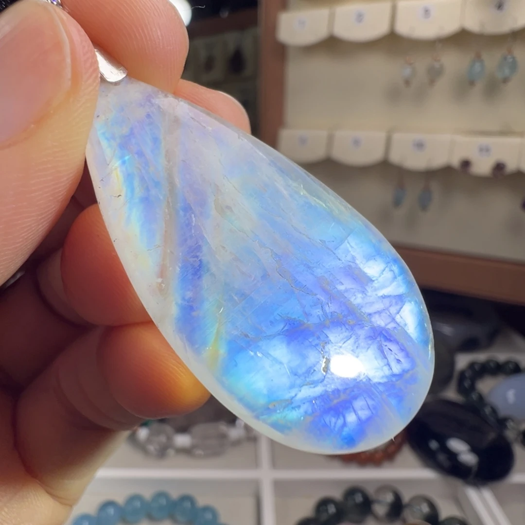 颈饰长石银S925镶嵌天然蓝光月光石