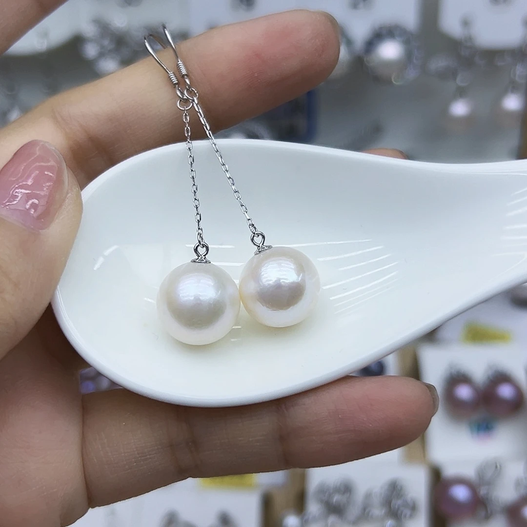 银S925镶嵌耳钉淡水珍珠