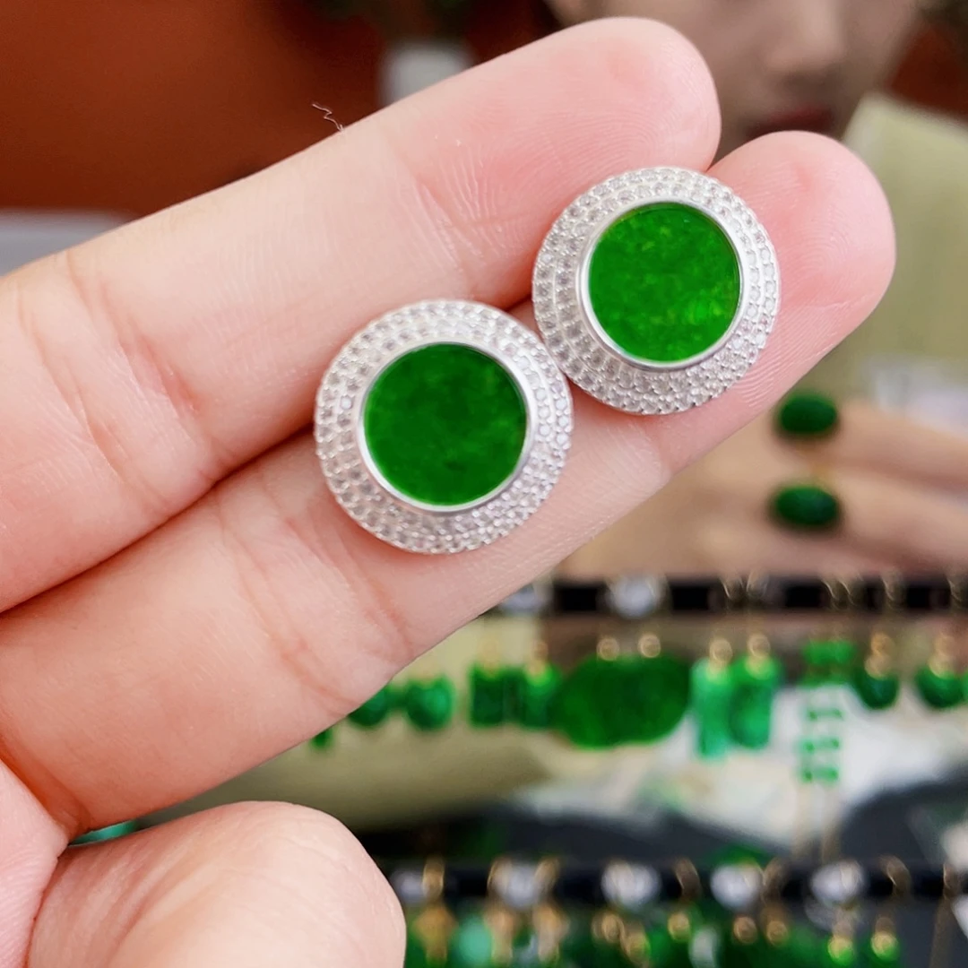 翡翠银S925镶嵌耳饰