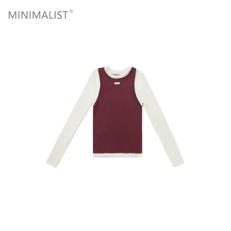 极限民《陌语》夏季撞色假两件叠穿设计甜酷修身打底衫W4402N1306