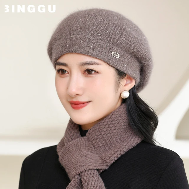 中老年人帽子女秋冬季妈妈贝雷帽新款老人奶奶洋气加厚保暖针织帽
