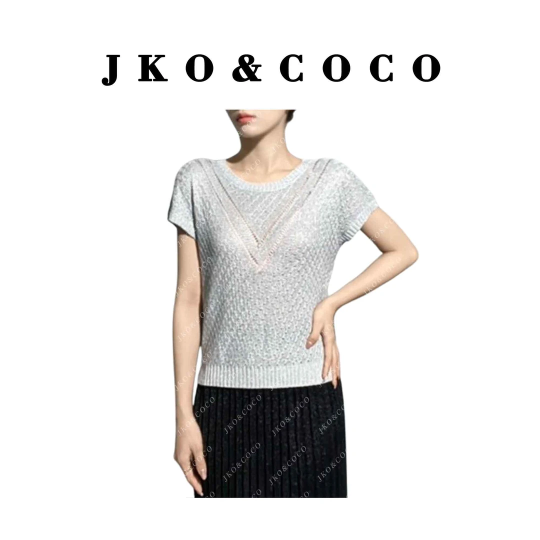 JKO&COCO【冰瓷隙光】意大利水晶纱夏季时尚百搭 针织衫 上衣短袖