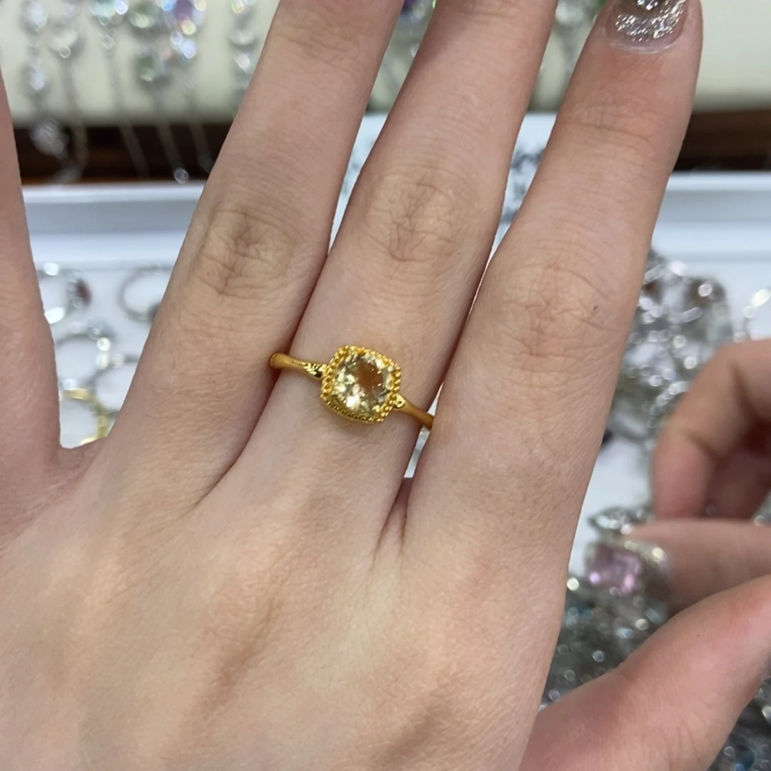 戒指黄晶银S925镀金镶嵌