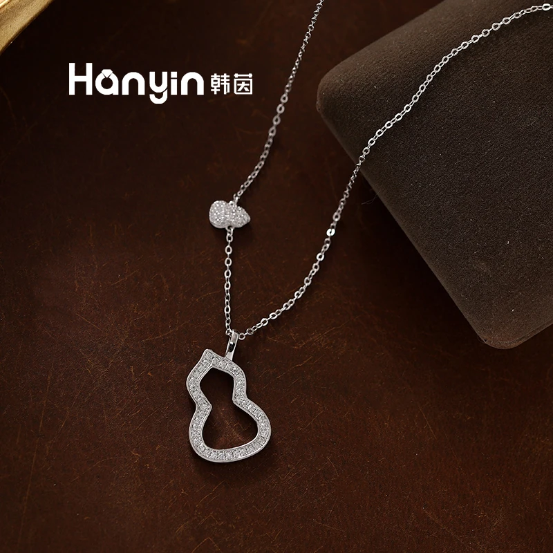 坠链均925银合成锆石 经典轻奢时尚百搭经典满微镶葫芦项链AAA