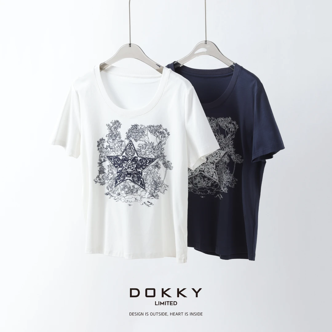 【限量尖货.幸运星.紫标】DOKKY奢牌复刻.重工刺绣图腾|精致短袖T恤