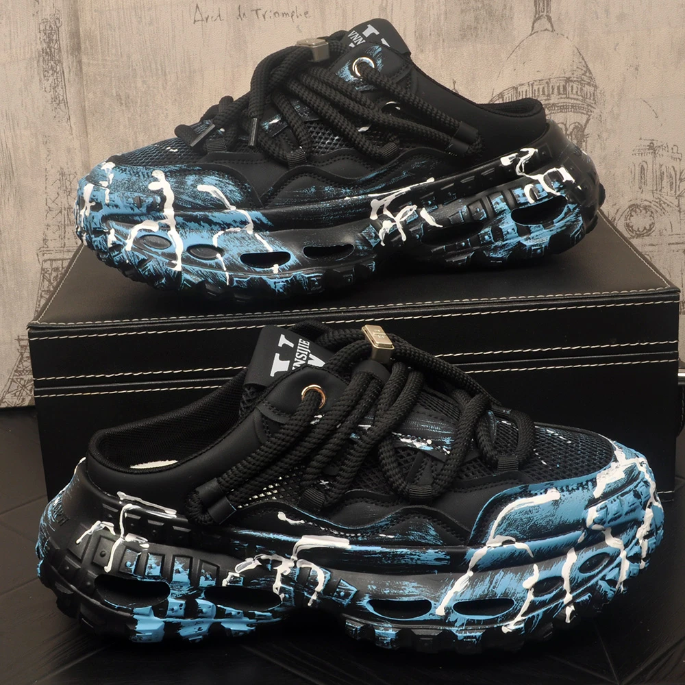 老爹鞋男夏季新款厚底休闲运动鞋镂空半拖鞋英伦风透气网红男鞋子