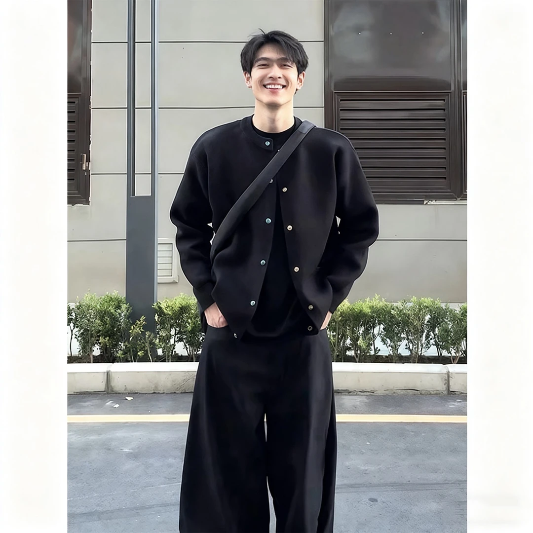 绿松石纽扣针织开衫男秋季cleanfit慵懒风休闲情侣装韩式毛衣外套