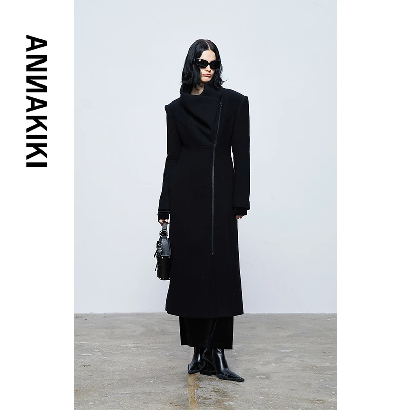 【COCO精选】ANNAKIKI 羊毛罗纹拼接收腰大衣3D4A1749H339
