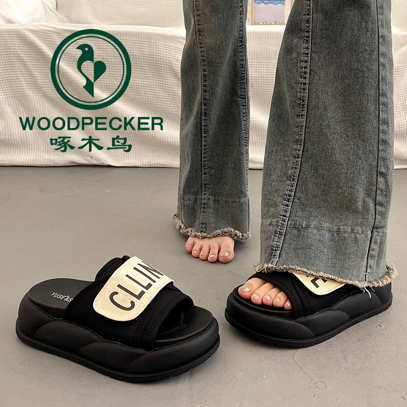 啄木鸟绝美厚底增高凉拖鞋女夏外穿百搭配裙子2025新款法式半拖鞋