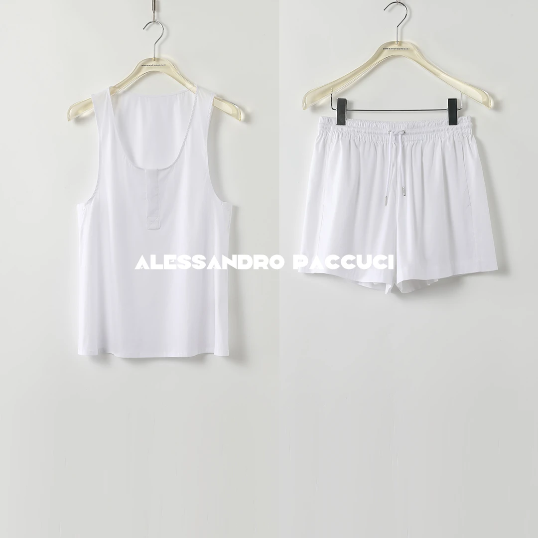 AP洛哥42015MB 【国产奶油冰淇淋】透气度假款U领无袖背心+短裤