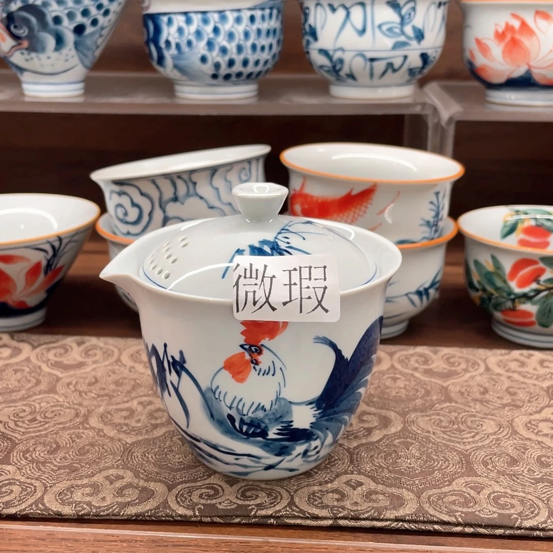 釉下手绘茶具微瑕