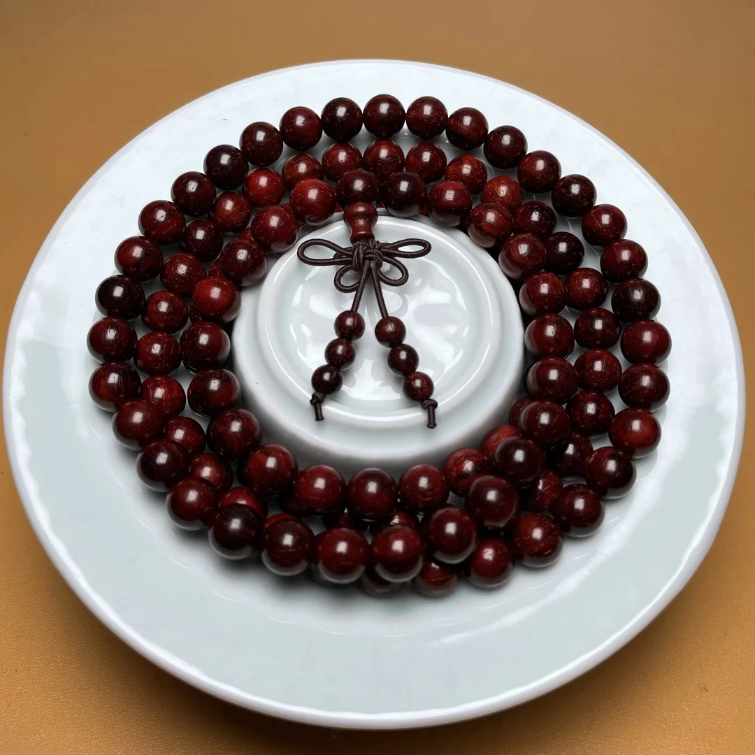 印度小叶紫檀高油高密老料0.8*108颗+3颗珠手串原汁原味 无胶无蜡