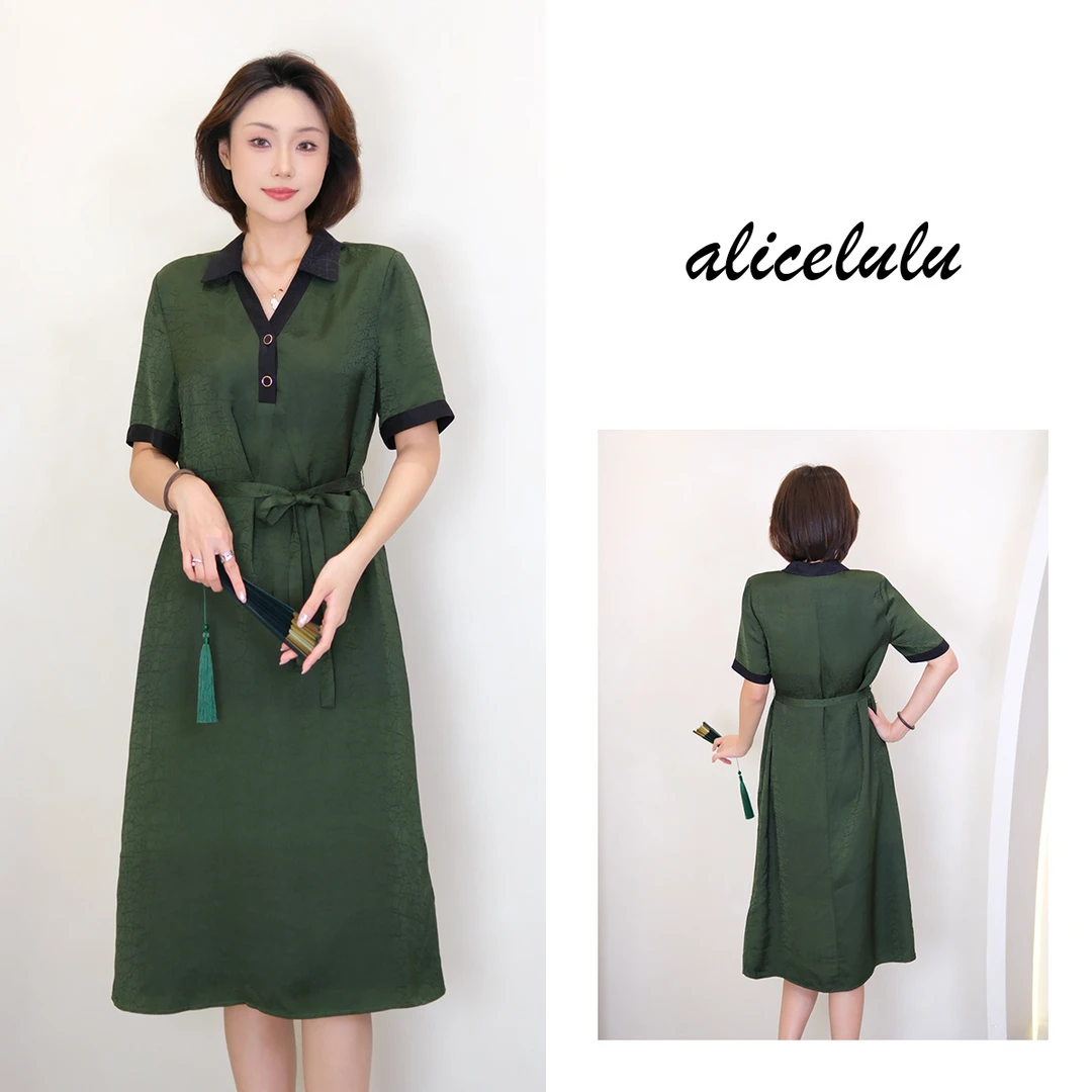 1[alicelulu]优雅系带拼接显瘦休闲气质连衣裙S2143097E