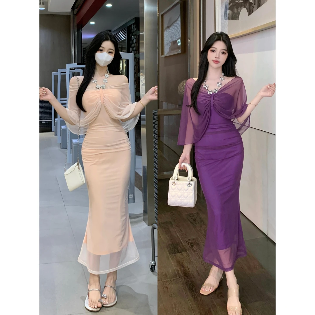 大码法式抹胸连衣裙女生日party礼服裙纯欲鱼尾长裙紧身包臀裙子