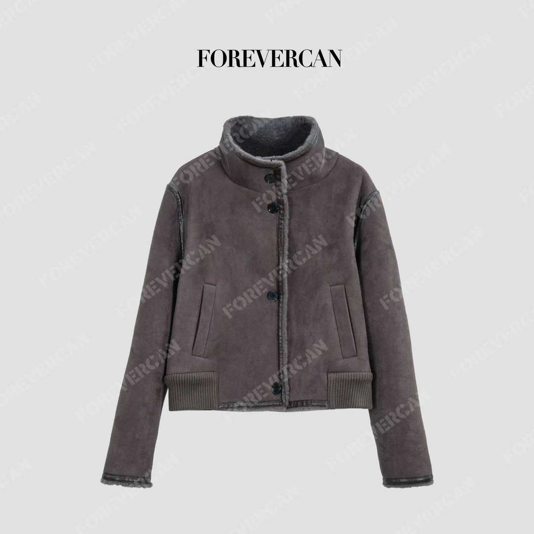 FOREVERCAN“瓦尔纳”立裁马术风麂皮绒皮边短外套 WC23899