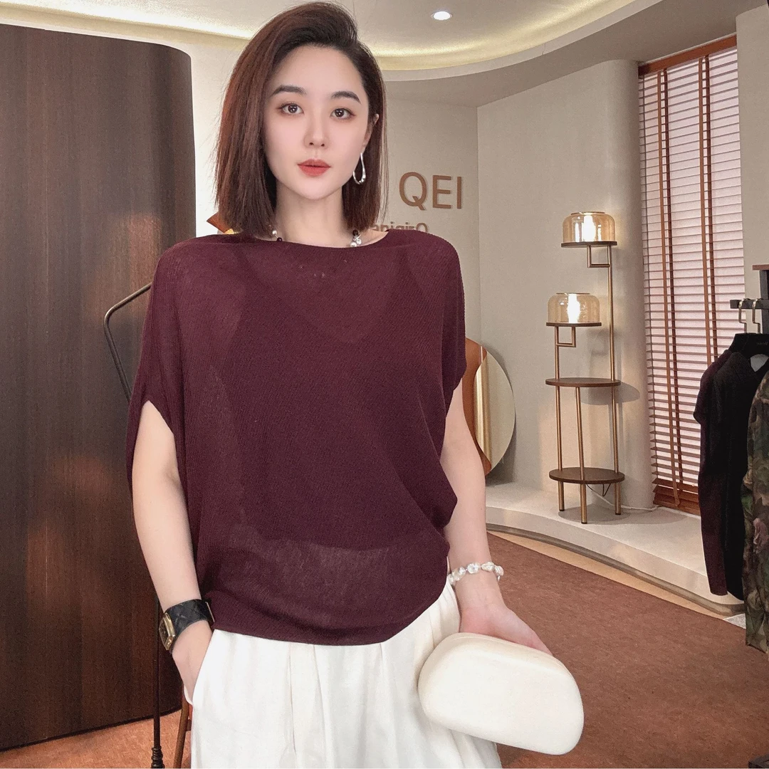 MORELAN2025春夏洋气减龄气质不规则斜边针织圆领短袖上衣14884