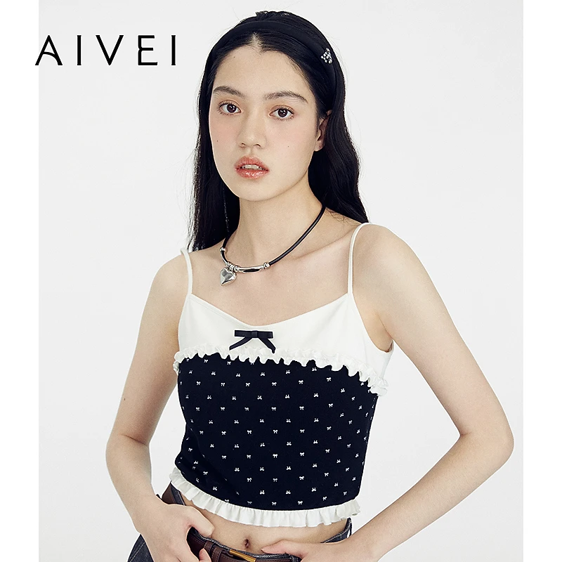 AIVEI欣贺艾薇纯欲假两件花边蝴蝶结洋气小众吊带背心S7280602