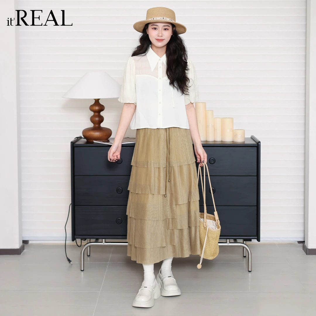 It'real瑞尔法式复古短袖衬衫女2025春夏新款上衣衬衣1772103034
