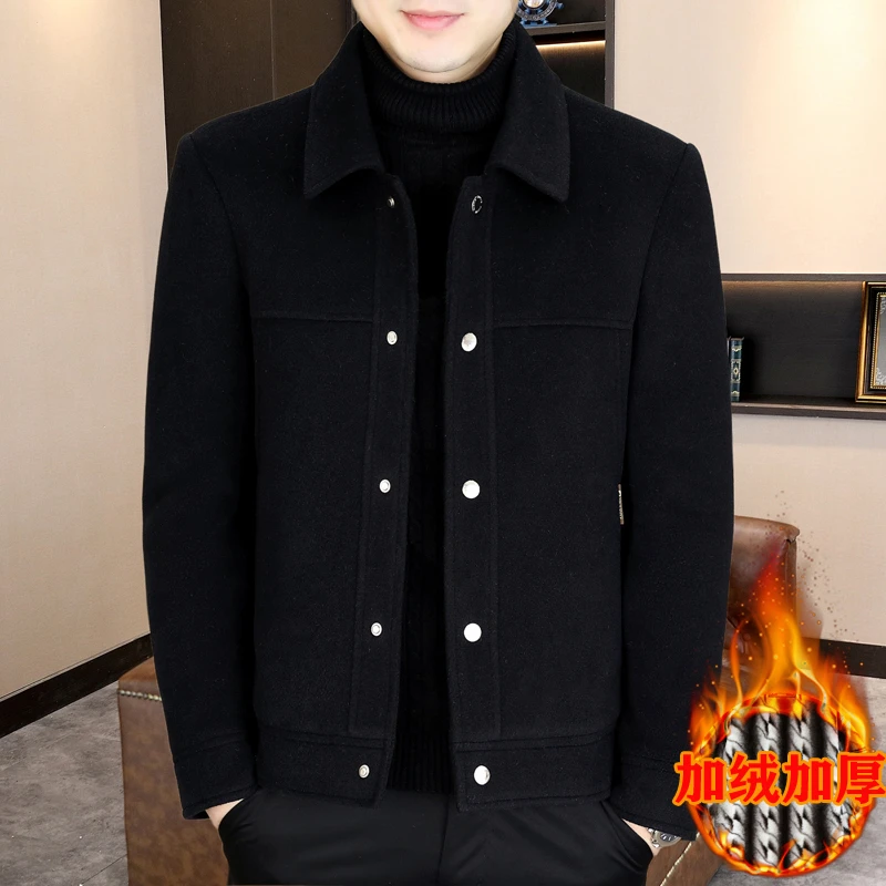 冬季新款男士毛呢夹克外套休闲翻领加绒加厚外套上衣男