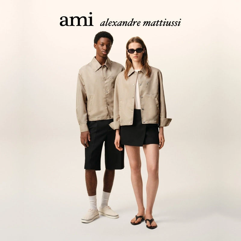 【早春新品】Ami Paris 男女同款尼龙铆钉ADC翻领夹克外套