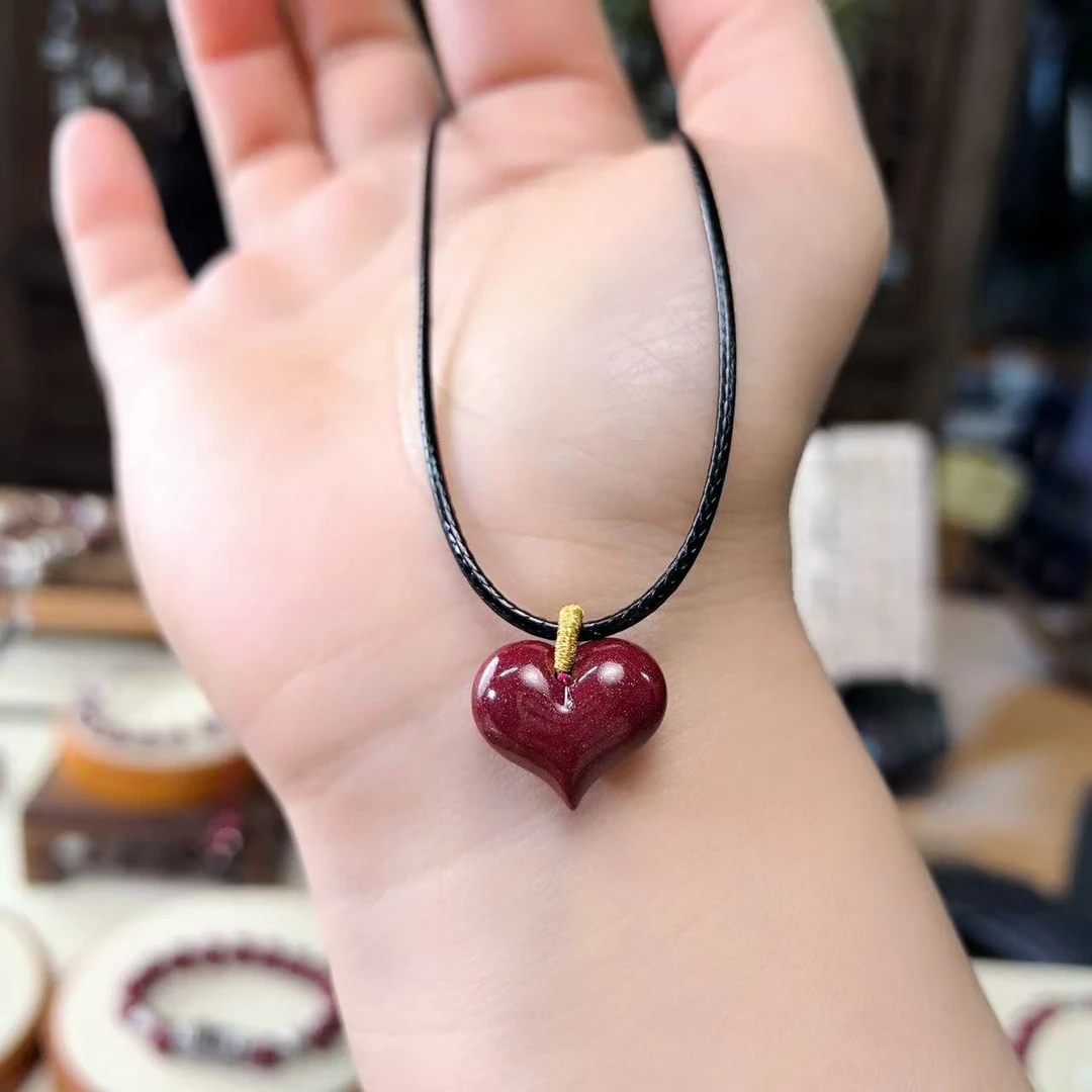 含辰砂工艺品朱砂项链 爱心吊坠 锁骨链紫金砂