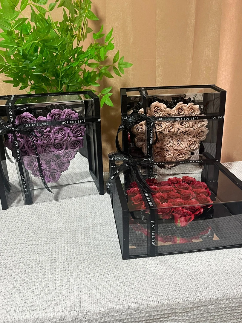 七夕创意永生花情人节女友镜面爱心亚克力礼盒生日礼物有钱花