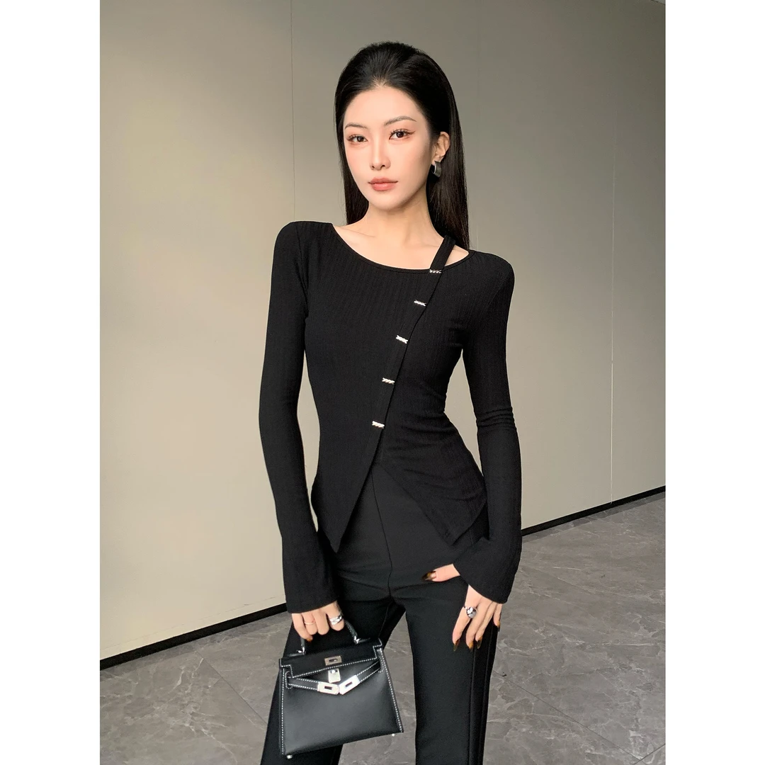 JIJINQI显瘦气质设计感打底上衣一字领针织打底长袖女JC10SZXL317