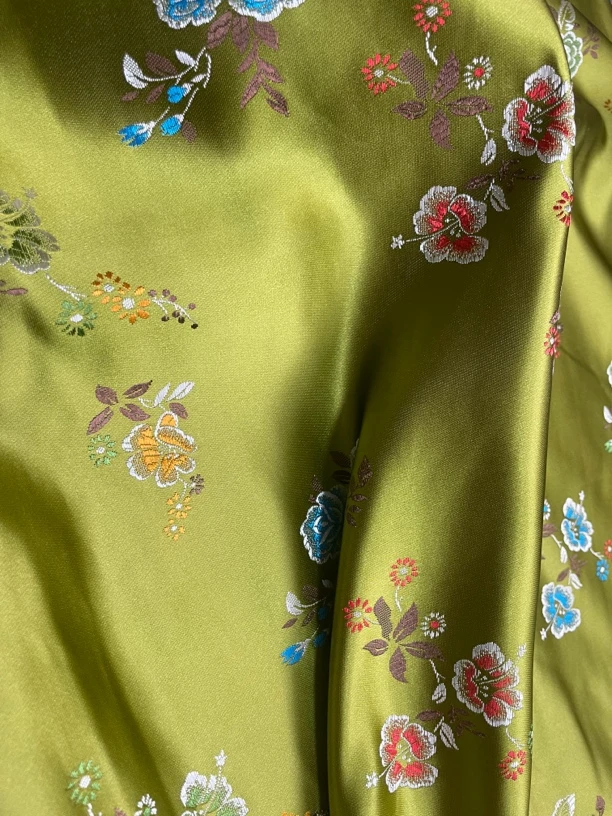 秋香绿牡丹织锦绸缎面料唐装旗袍汉服手工DIY布料