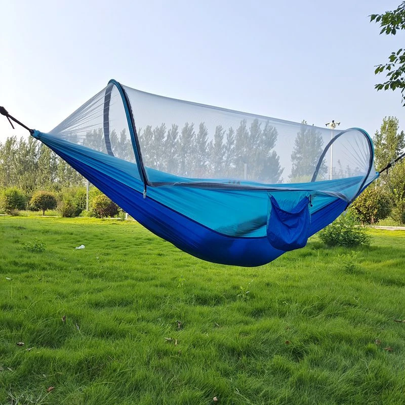 速开蚊帐尼丝纺吊床超轻便携式单双人降落伞秋千户外野营拼色吊床