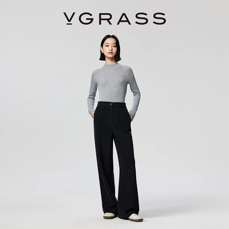 【达人专用】VGRASS25冬季新款不易变形好打理宽松舒适阔腿长裤女