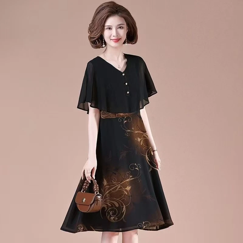 10418-假两件休闲印花大码连衣裙夏季新款修身裙子遮肚显瘦【G仓】