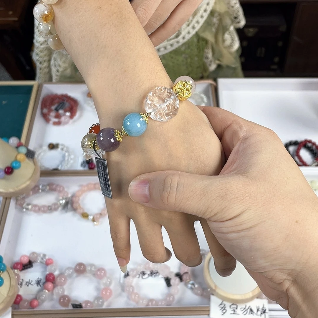 水晶手链银S925镀金镶嵌