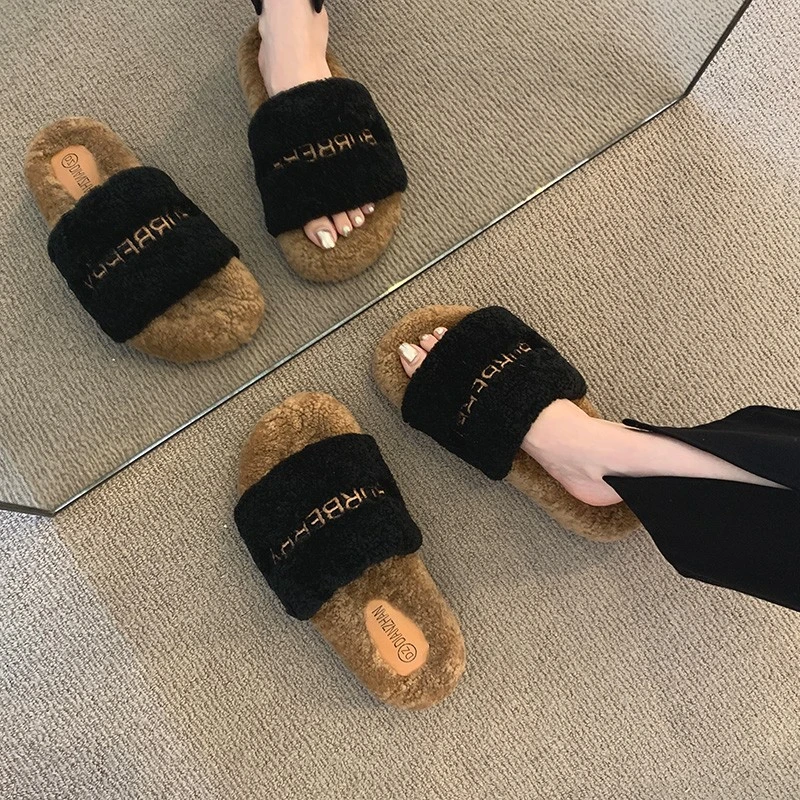 时尚毛拖鞋女外穿2025新款秋冬爆款韩国厚底网红居家一字棉拖鞋