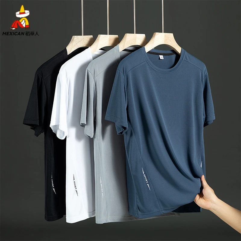 稻草人休闲运动短袖上衣薄款潮流轻薄百搭宽松男士半袖圆领大码半