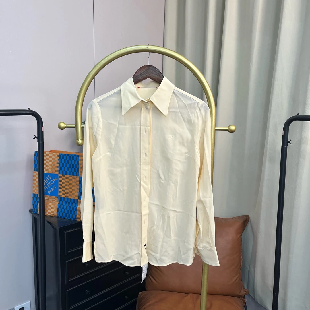 99新 GUCCI/古驰 梅芙 米色桑蚕丝衬衫 40码 无领标