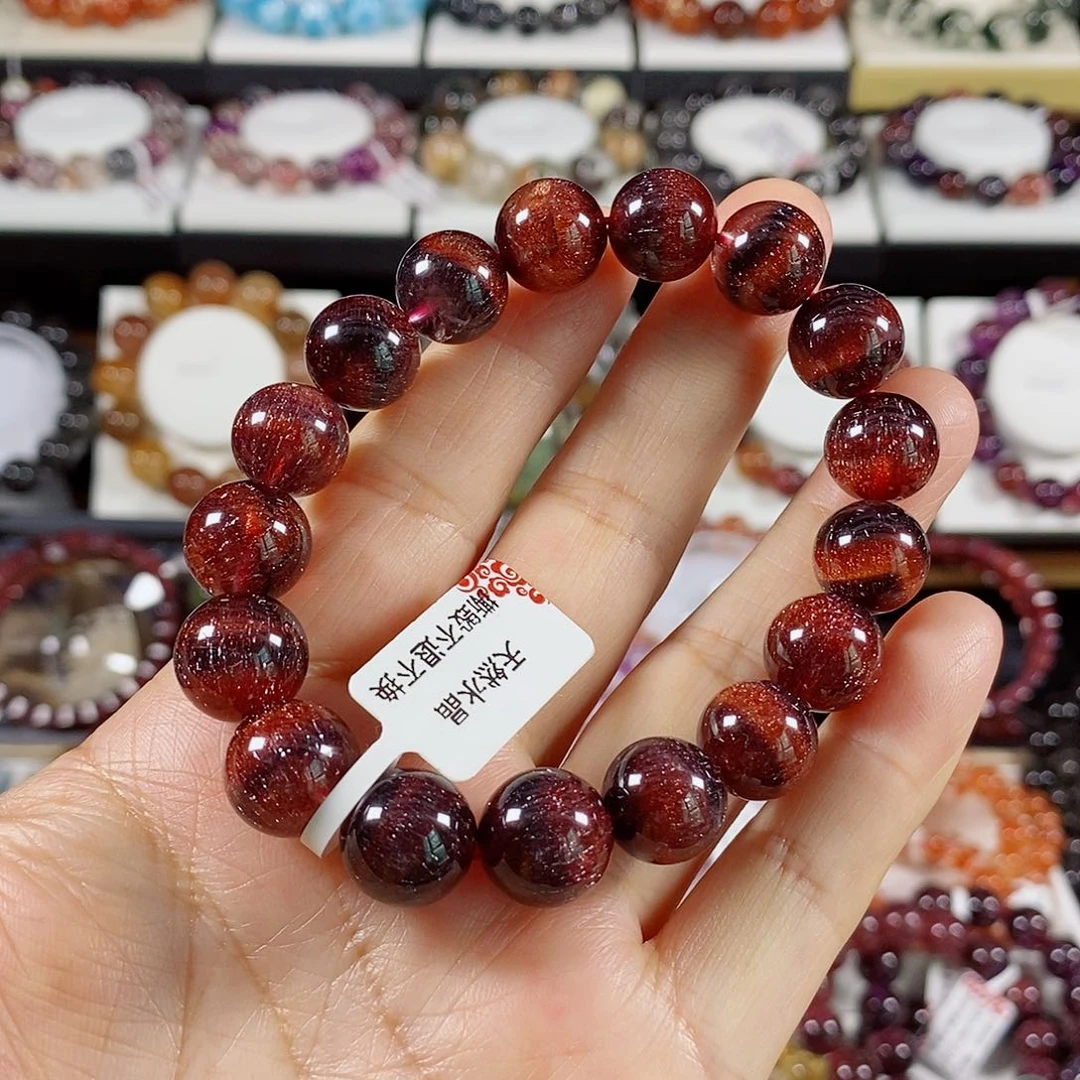 水晶手串未镶嵌满矿黑红超七