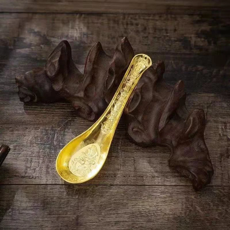 双鱼小勺子金色双鱼勺小铜勺创意摆件