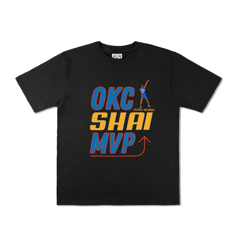 雷霆队Alexander亚历山大mvp篮球印花潮流纯棉宽松短袖T恤夏美式