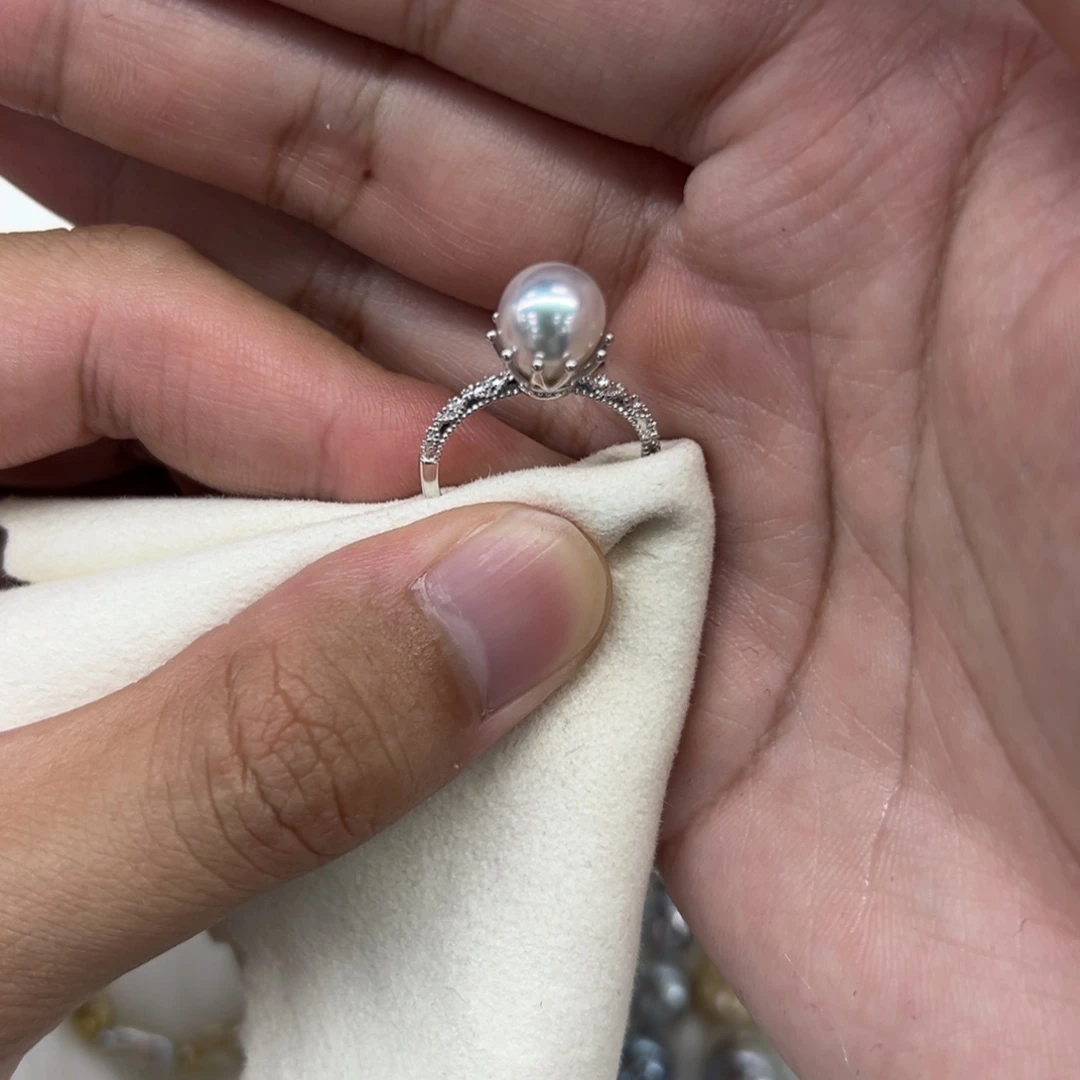 银S925镶嵌戒指海水珍珠海水澳白戒指