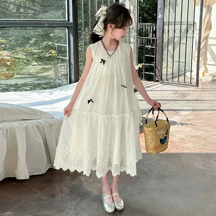 中大童女童裙子2025年夏季新款无袖淑女风仙仙天丝连衣裙6152