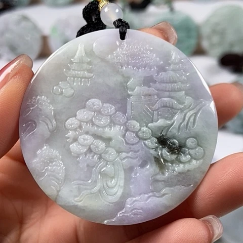 翡翠颈饰未镶嵌山水牌福利