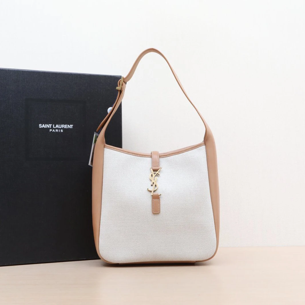 99新 YSL/圣罗兰 小花柳 LE 5 À 7 HOBO 小号 奶茶色