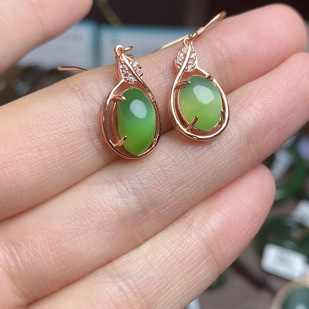 银S925镶嵌和田玉耳饰