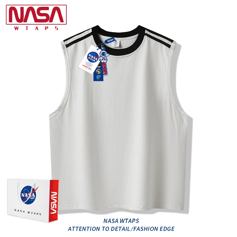 NASA WTAPS美式潮牌个性纯色背心t恤男夏季冰丝运动休闲无袖上衣