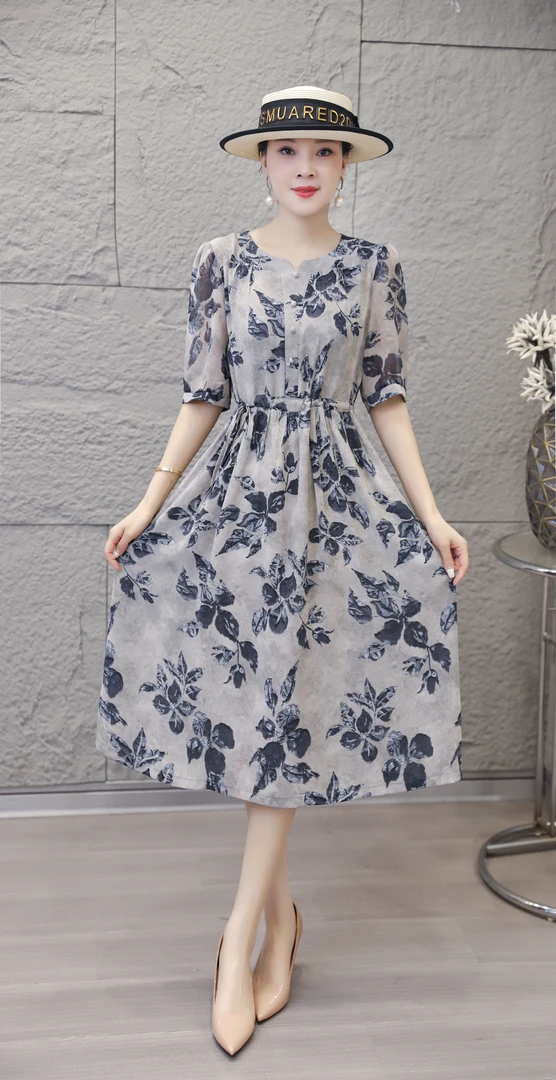 含蕴A5462春夏新款定制显瘦气质时尚中长款收腰连衣裙