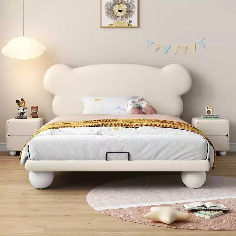 【忆家工厂】小白熊床 源头现代奶油风儿童学生高颜值儿童大圆脚床