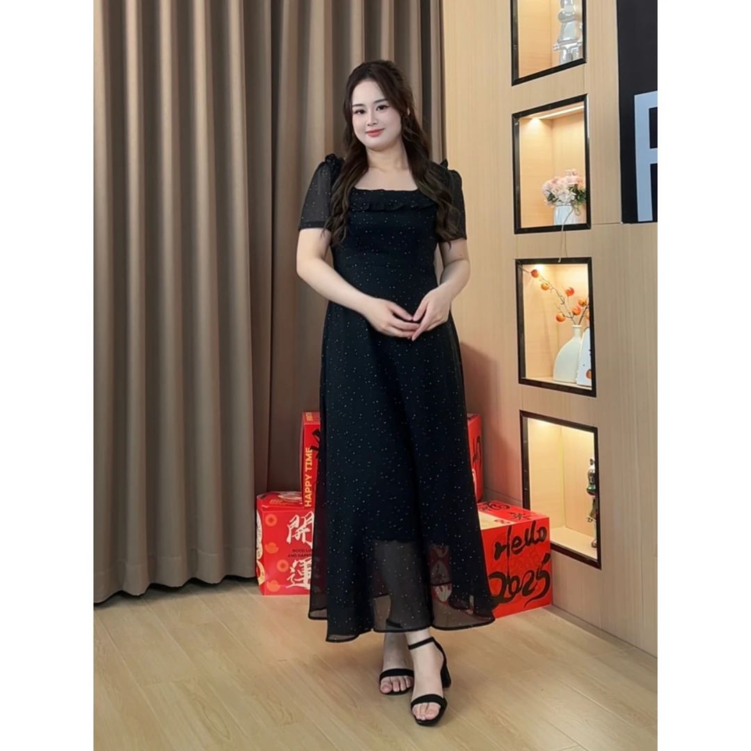 胖大米微胖定制~夏季时尚气质显瘦藏肉修身法式波点连衣裙【MQ069】